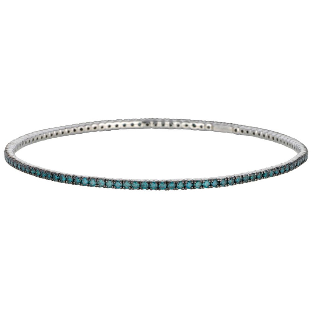 2.57CT Blue Diamond Bangle Bracelet 14K White Gold